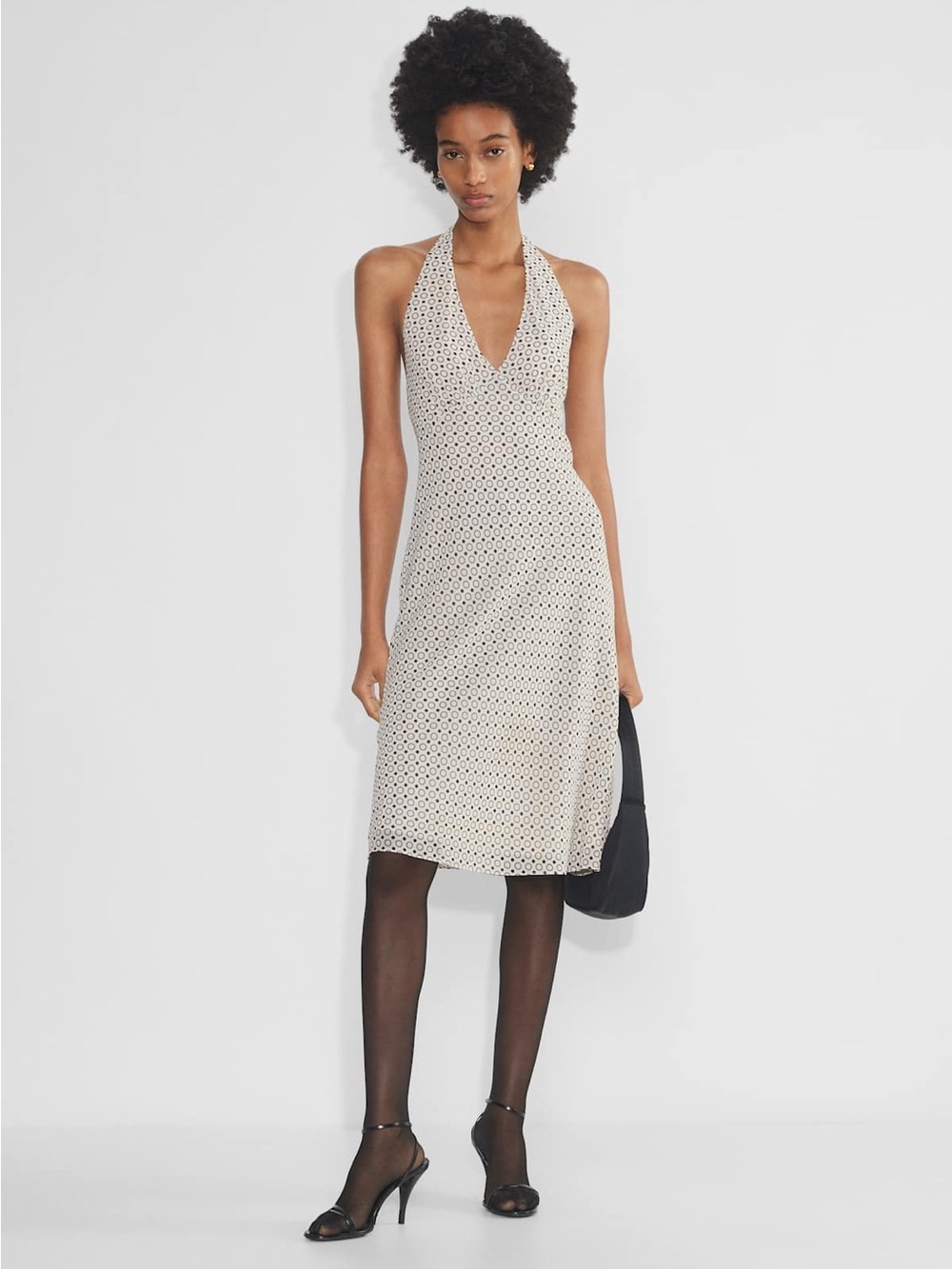 Aritzia Wilfred Aurelie Halter Dress with Neck Tie, Polka Dot, Midi Length